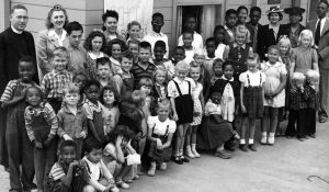 students and teachers at a school in Vanport