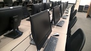 computer screens in a computer lab