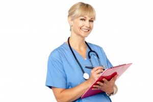 nurse with clipboard and pen