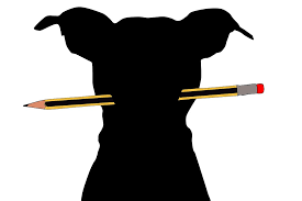 silhouette of dog with pencil in its mouth