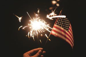 fireworks and U.S. flag