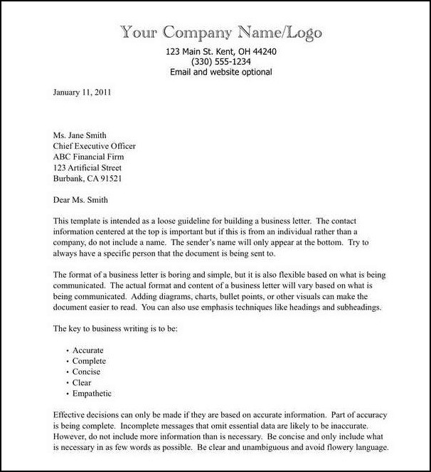 informal business letter format