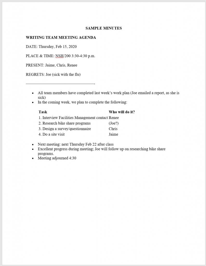 Sample meeting minutes document