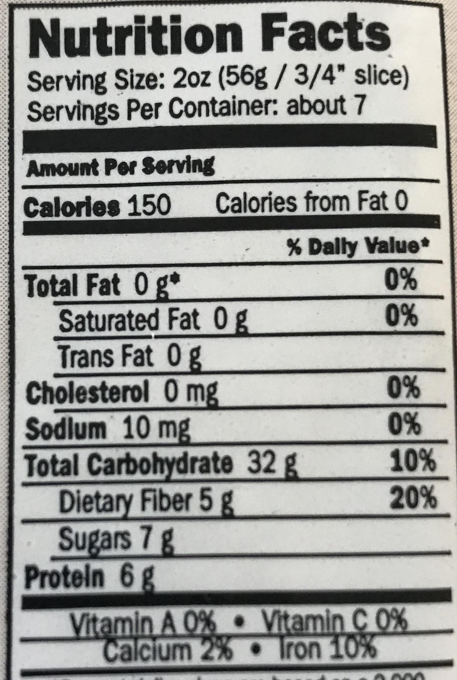 Nutrition Facts for Manna Bread. There is 7g of sugar per serving.